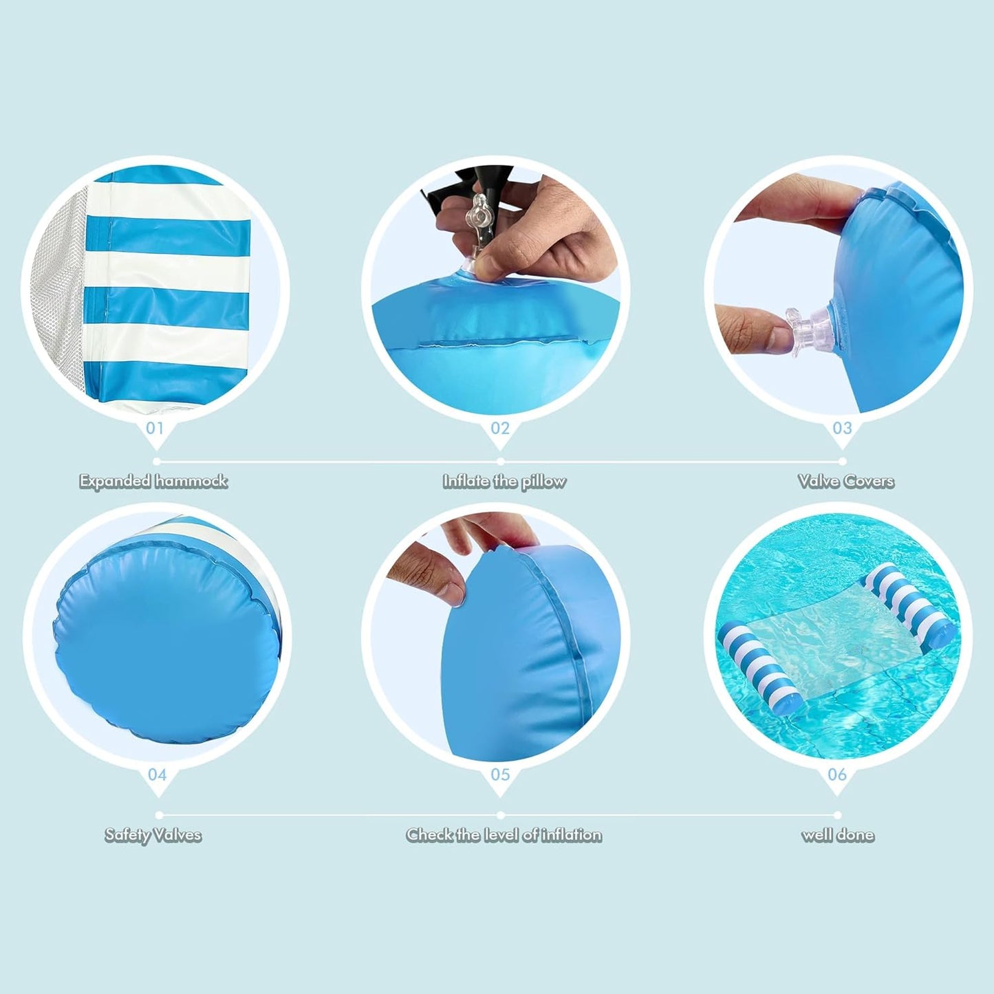 5 Pack Inflatable Pool Floats, 4-In-1 Water Hammock, Pool Floats Adult Size for Swimming Pool Party Summer Lake Water Fun (5 Pack-Multicolor)