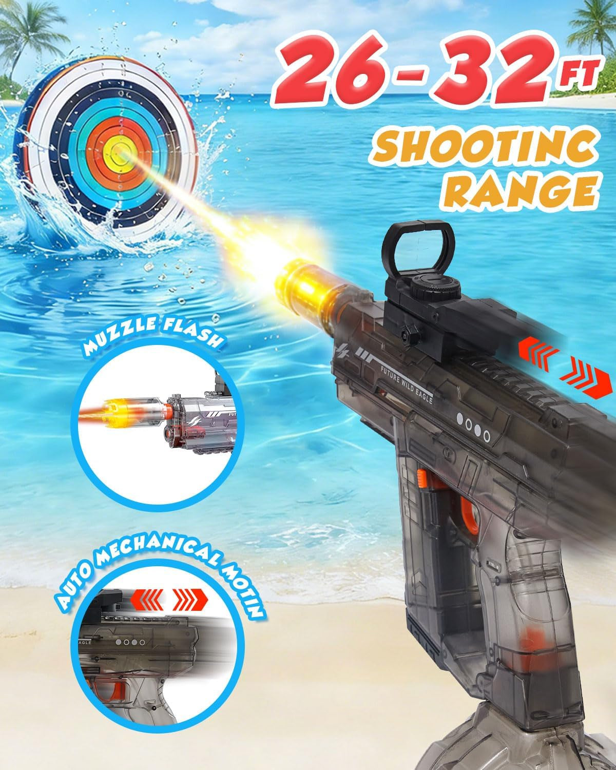 2 Pack Electric Water Gun for Adults Kids: Light up Automatic Squirt Guns, 26-32FT Long Range, 800CC Capacity, Summer Outdoor Pool Games for Ages 8-12, Beach Backyard Party Toys Gift Boys