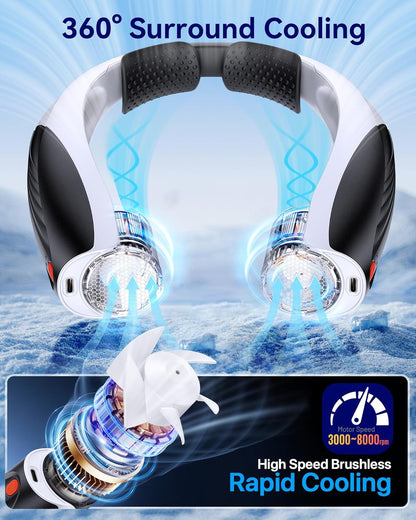 Portable Neck Fan, 20H Runtime Cooling Fan, 6 Speeds 360° Airflow Personal Fan, Rechargeable Hands Free with 6000Mah Battery Wearable Fan Gifts for Women Men Outdoor Travel Camping