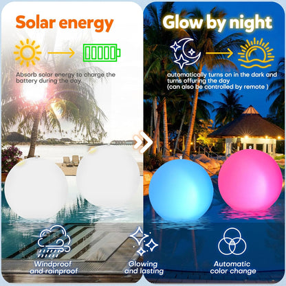 Solar Floating Ball Pool Lights 4 Pack, 14 Inch Floating Pool Lights Solar Powered W/ 16 Light Modes, Inflatable Led Light Pool Balls, Light up Beach Balls for Pool Decorations Outdoor