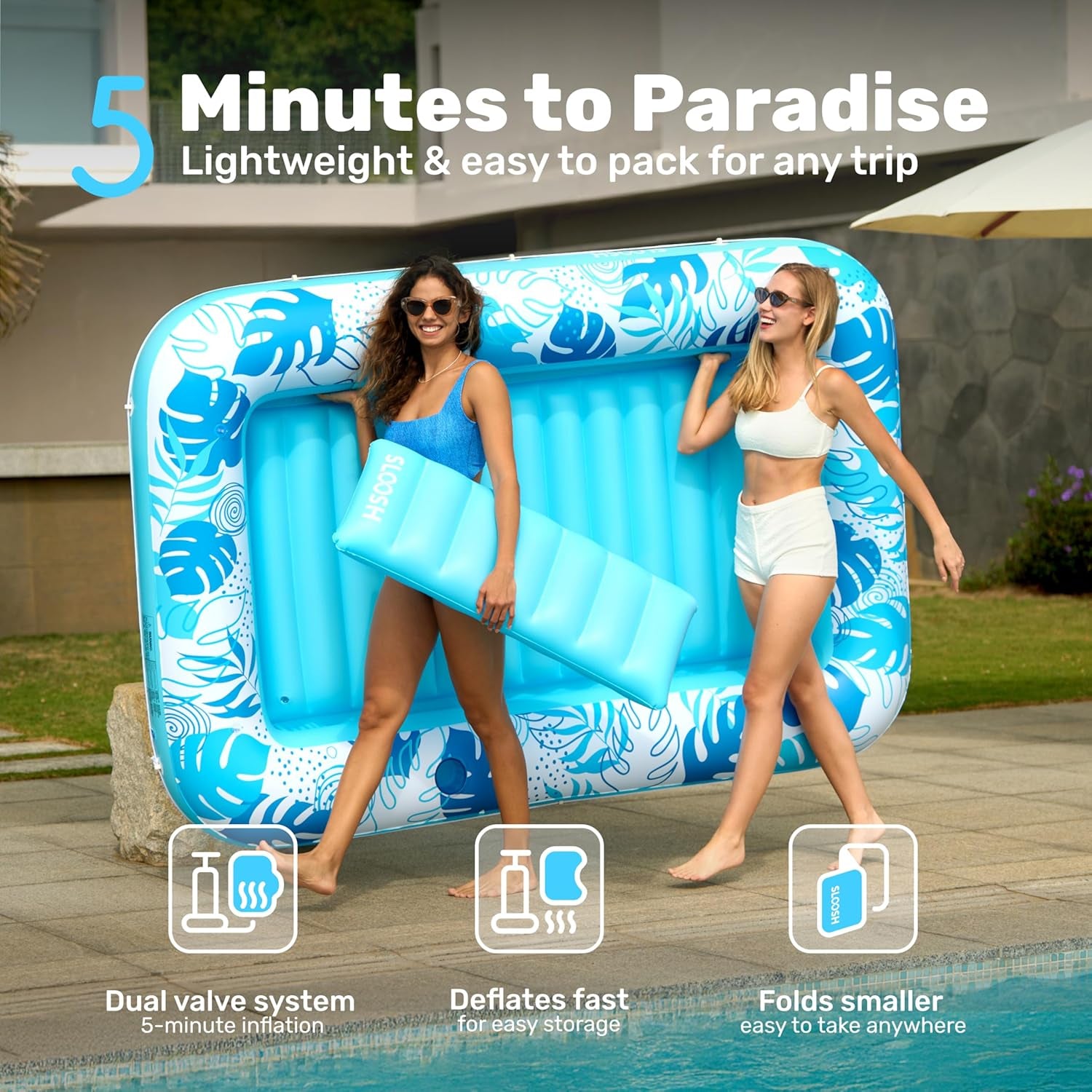 Inflatable Tanning Pool Lounger Float, 85" X 57" Extra Large Pool Floats Adult with Pillow, 4 in 1 Suntan Tub Raft Floatie,Sunbathing Bed Lounge for Water Blow up Ball Pit Party Gifts, Xl-Blue