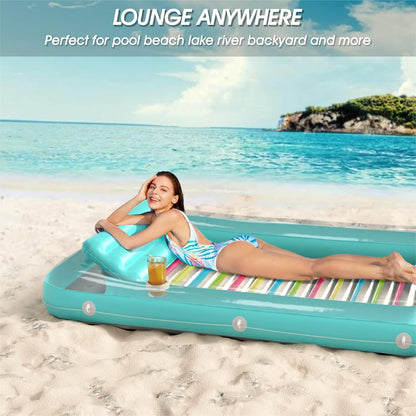 4 in 1 Inflatable Tanning Pool Lounger Float - Sunbathing Lounge Floatie Raft Toys, Water Filled Tanning Bed Mat Pad Blow up Kiddie Pool with Ball Pit for Adult, Kids (L)