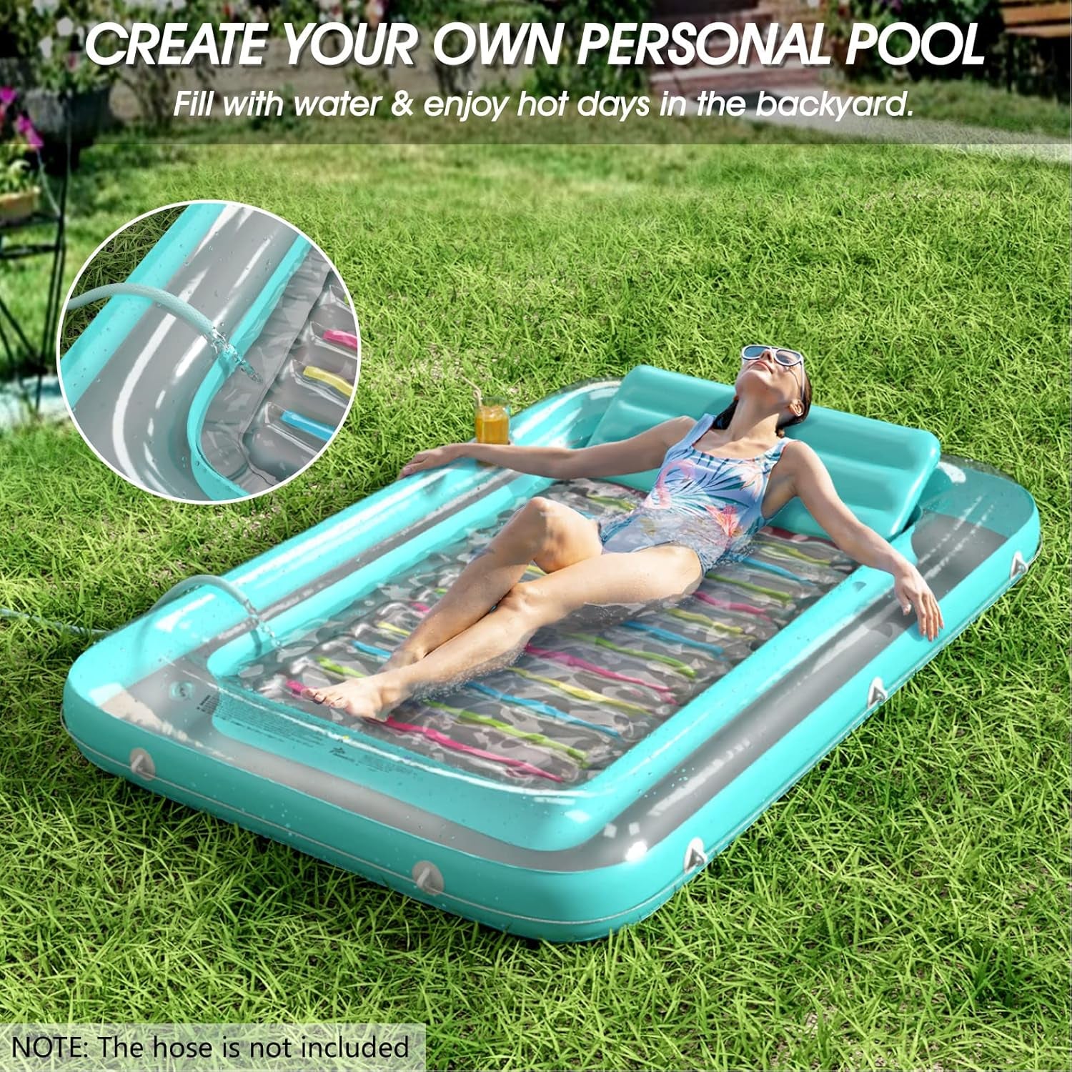 4 in 1 Inflatable Tanning Pool Lounger Float - Sunbathing Lounge Floatie Raft Toys, Water Filled Tanning Bed Mat Pad Blow up Kiddie Pool with Ball Pit for Adult, Kids (L)