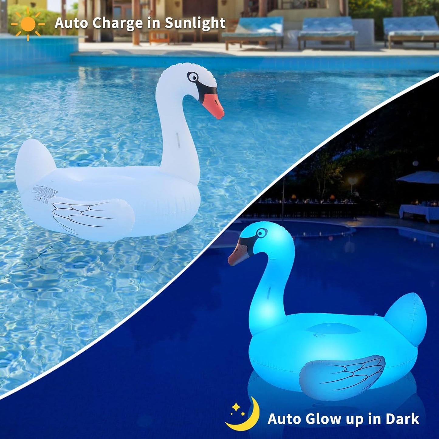 Big Swan Pool Floats Solar Powered Flamingo Pool Floats Adult W/Led Color Changing Lights, 69'' Large Inflatable Pool Floaties W/Cup Holder, Lake Float Lounger, Giant Light up Flamingo Pool Float