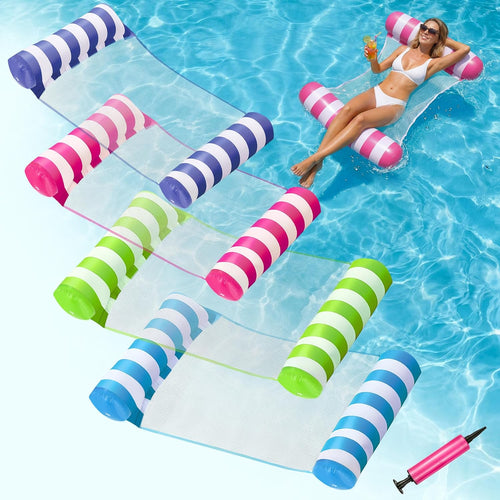 4 Pack Inflatable Pool Floats,  4-In-1 Water Hammock, Pool Floats Adult Size for Swimming Pool Party Summer Lake Water Fun