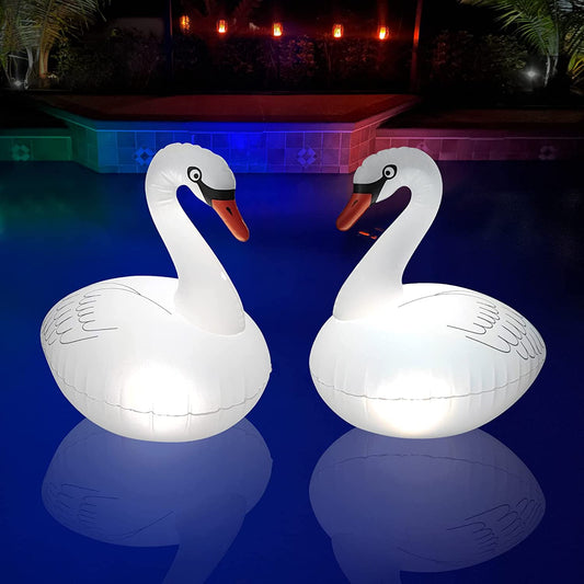 Floating Pool Lights 2PK, Waterproof Inflatable Swan Solar Pool Lights, Glow in the Dark Color Changing LED Pool Light That Float for Backyard Spa Patio Wedding Party Decor