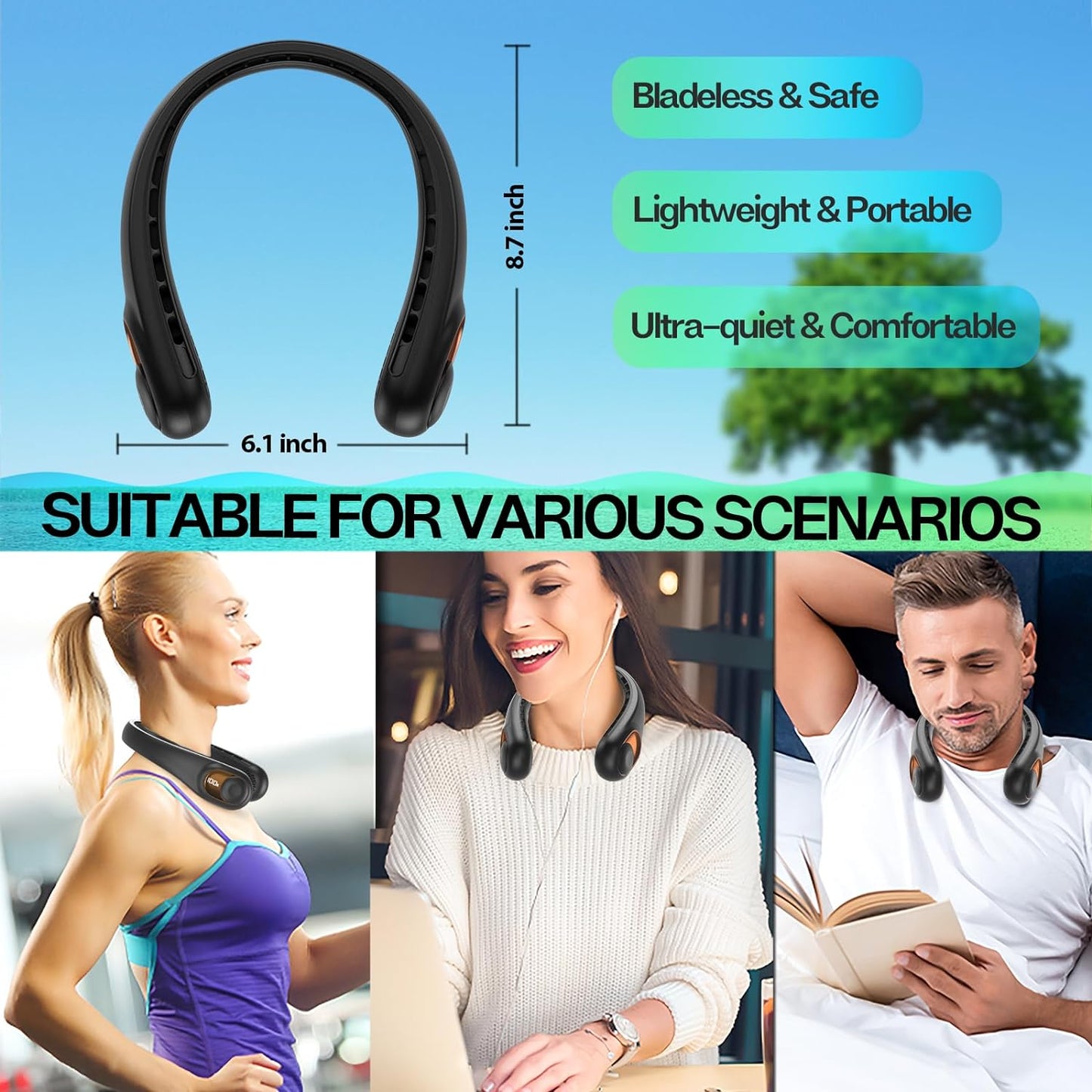 Neck Fan, Portable Bladeless Neck Fans, Upgrade 360° Airflow, Super Quiet, 3 Speeds, 4000Mah Personal Wearable Neck Fan, Upgraded Cooling Air Volume USB Rechargeable Hands Free Fan