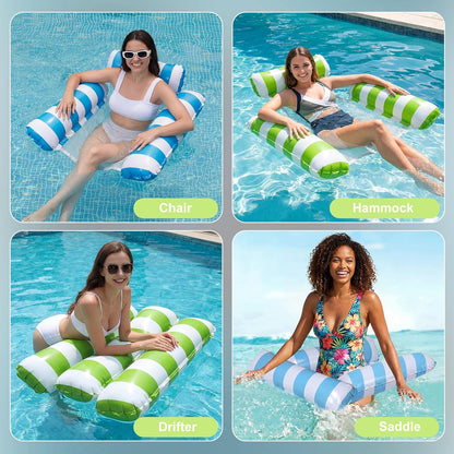 Inflatable Pool Floats Adult, 2 Pack Thick Pool Floaties Heavy Duty, Non-Stick PVC Rafts Chairs with Mesh Seat, Hammock Noodles Lounger for Summer Water Party Lake Beach