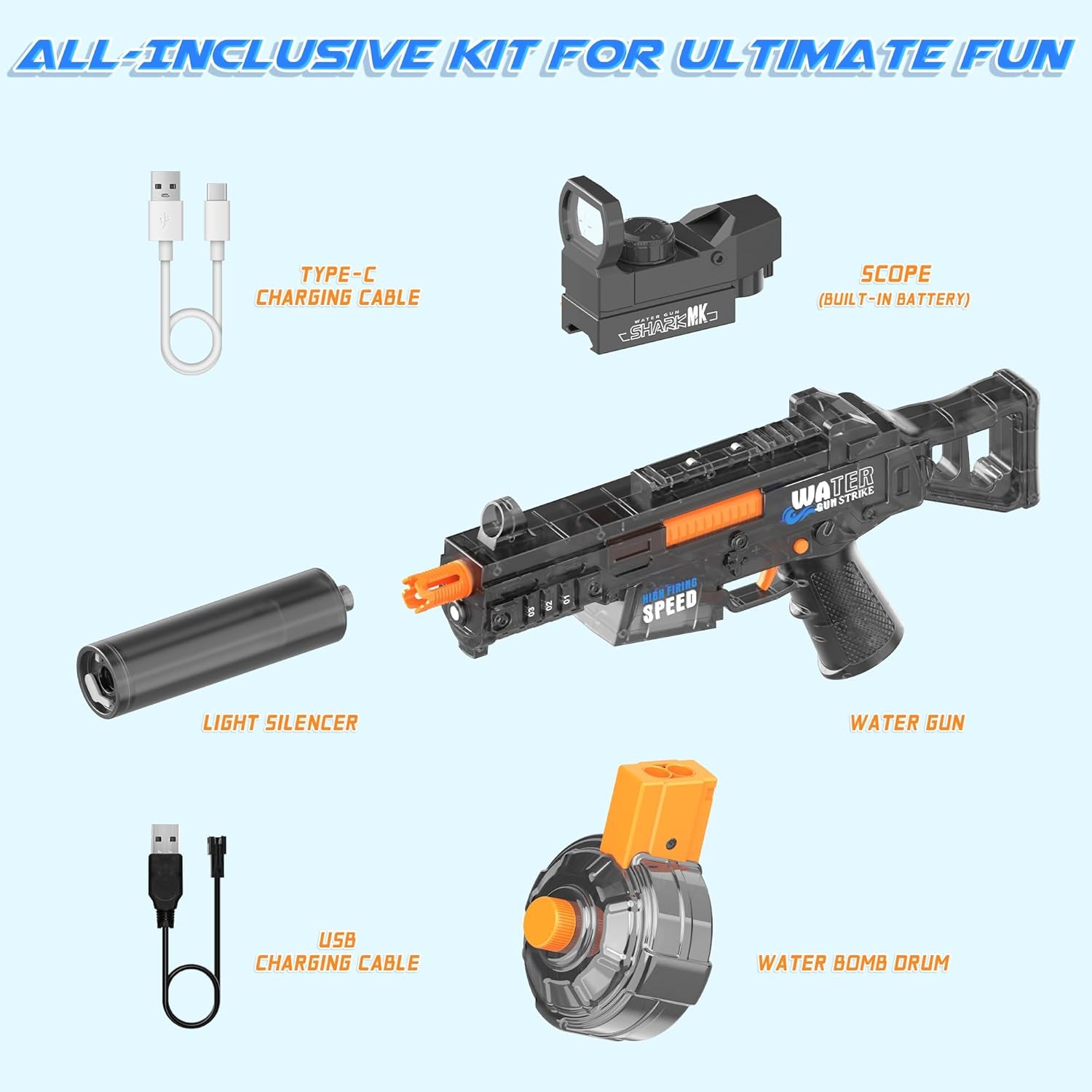 2 Pack Electric Water Guns for Adults & Kids, Automatic Squirt Guns with 32Ft Long Range, 300 Water Shots, LED Light, Summer Outdoor Swimming Pool Water Toys, Gray and Blue