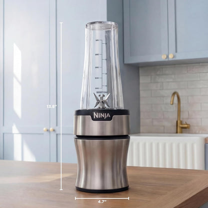 Ninja Nutri-Plus Personal Blender | Compact Push to Blend | Make Frozen Drinks, Smoothies, Sauces & More | with (3) 20 Oz. To-Go Cups, (2) Spout-Lids & (1) Storage-Lid | 900 Peak Watt | Silver | BN301