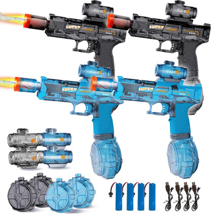 4Pcs Electric Water Gun for Kids Adults, Automatic Squirt Gun Pistol with Water Spray Sound and Led Light, Leak-Proof Rechargeable Watergun for Summer Outdoor Pool Beach Toys for Boys (Black+Blue)