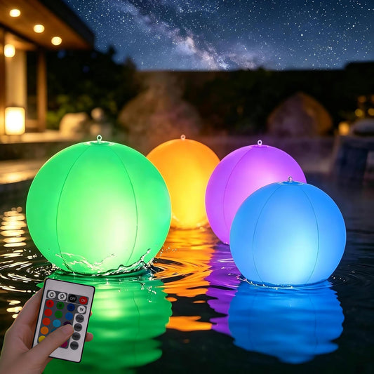 Solar Floating Pool Lights - 4 Pack 14 Inch 16 Color Changing LED Inflatable Balls, IP67 Waterproof Solar Powered Glow Balls for Yard Pond Party Wedding Outdoor Decor