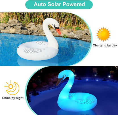 Inflatable Swan Pool Floats with Colorful Lights,  Solar LED Color Changing Swan Swim Float Rings, 42 Inch Large Pool Beach Floaties Lake Beach Floaty Summer Pool Raft Lounge for Adults