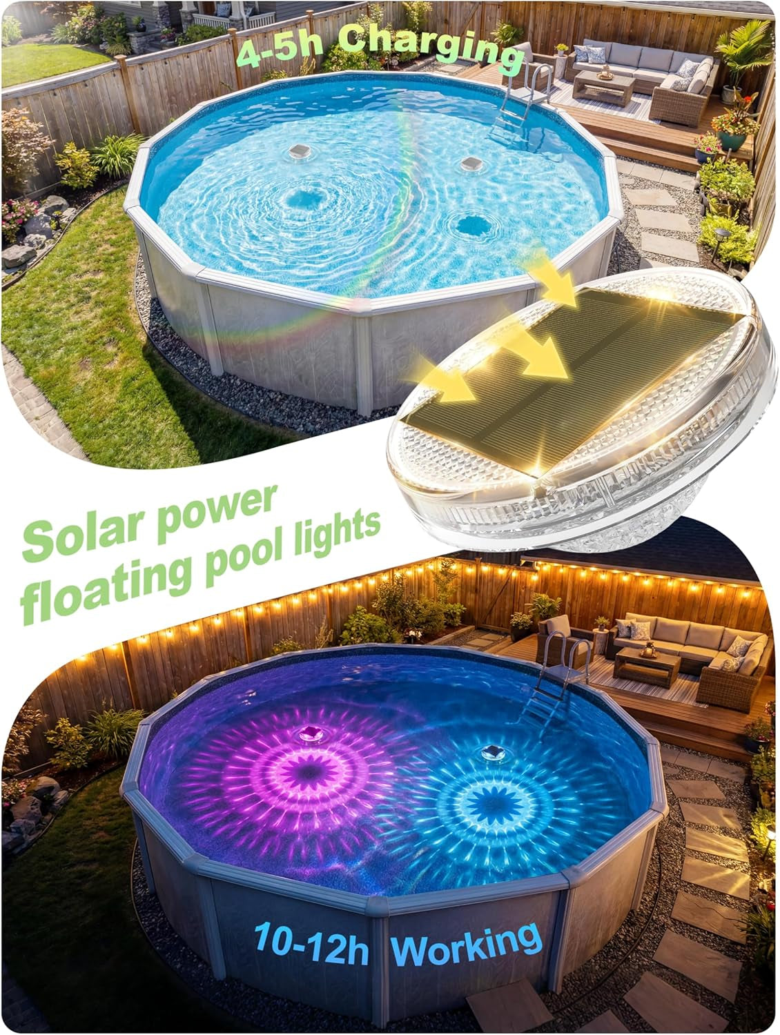 Floating Solar Pool Lights(3 Pack), IP68 Waterproof Solar Powered Pool Lights with Remote Control & Timer, 9 Lighting Colors& 3 Modes Pool Light for Inground above Ground Pool, Hot Tubs