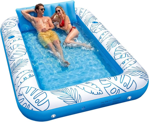 XL Inflatable Tanning Pool Float for 2 Adults with Lights,4 in 1 Suntan Tub Raft Float with Pillow, Cup Holders,85" X 59" Extra Large Blow up Pool Floats for Sunbathing, Pool, Backyard, Beach, Lake