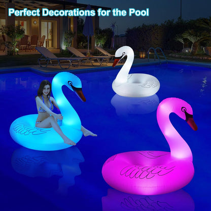 Inflatable Pool Floats, Solar Powered Large Swan Pool Float Adult, LED Color Changing
