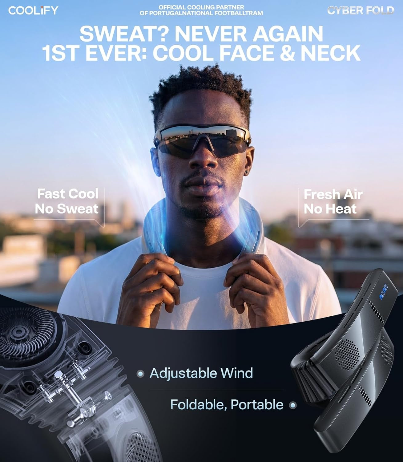 AI Neck Air Conditioner, Ultimate Cooler Max Cooling Area, Neck & Face Cooler with Adjustable Strong Wind, Rechargeable Neck Fan for Travel Gift for Dad, Husband,Black