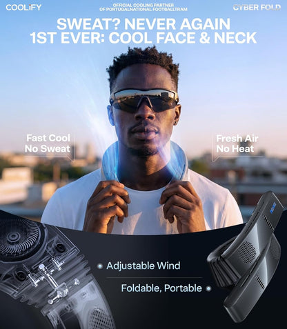 AI Neck Air Conditioner, Ultimate Cooler Max Cooling Area, Neck & Face Cooler with Adjustable Strong Wind, Rechargeable Neck Fan for Travel Gift for Dad, Husband,Black