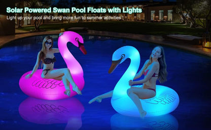 Inflatable Swan Pool Floats with Colorful Lights,  Solar LED Color Changing Swan Swim Float Rings, 42 Inch Large Pool Beach Floaties Lake Beach Floaty Summer Pool Raft Lounge for Adults