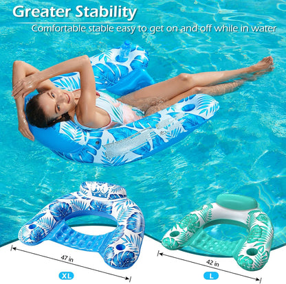 Inflatable Pool Float Chair - 2Pack Floating Pool Chair Lounge Floats for Swimming Pool Water Chair Pool Lounger with Cup Holder Pool Toy Party Floaties for Adults (BG-L)