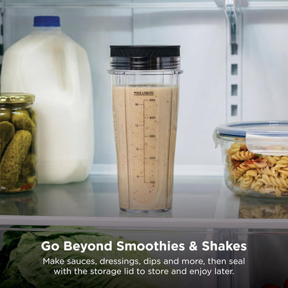 Ninja Nutri-Plus Personal Blender | Compact Push to Blend | Make Frozen Drinks, Smoothies, Sauces & More | with (3) 20 Oz. To-Go Cups, (2) Spout-Lids & (1) Storage-Lid | 900 Peak Watt | Silver | BN301