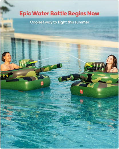 Inflatable Tank Pool Float for Adults & Kids – Ride-On Camouflage Floaty with Water Cannon, Swim Raft Toy for Boys Girls, Lake Beach Backyard Party Floaties