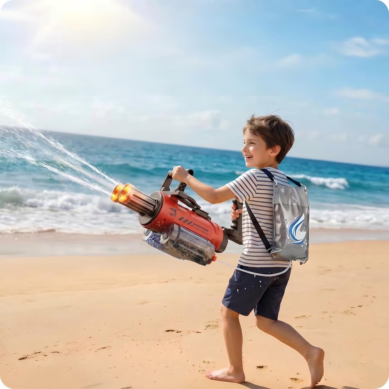 Electric Water Gun for Adults &Kids with AI Voice Control,Backpack Automatic Waterguns with Rotating Dual Nozzles & Led,60Mins Continuous Shooting,30Ft Range,Summer Outdoor Pool Beach Toy for Backyard