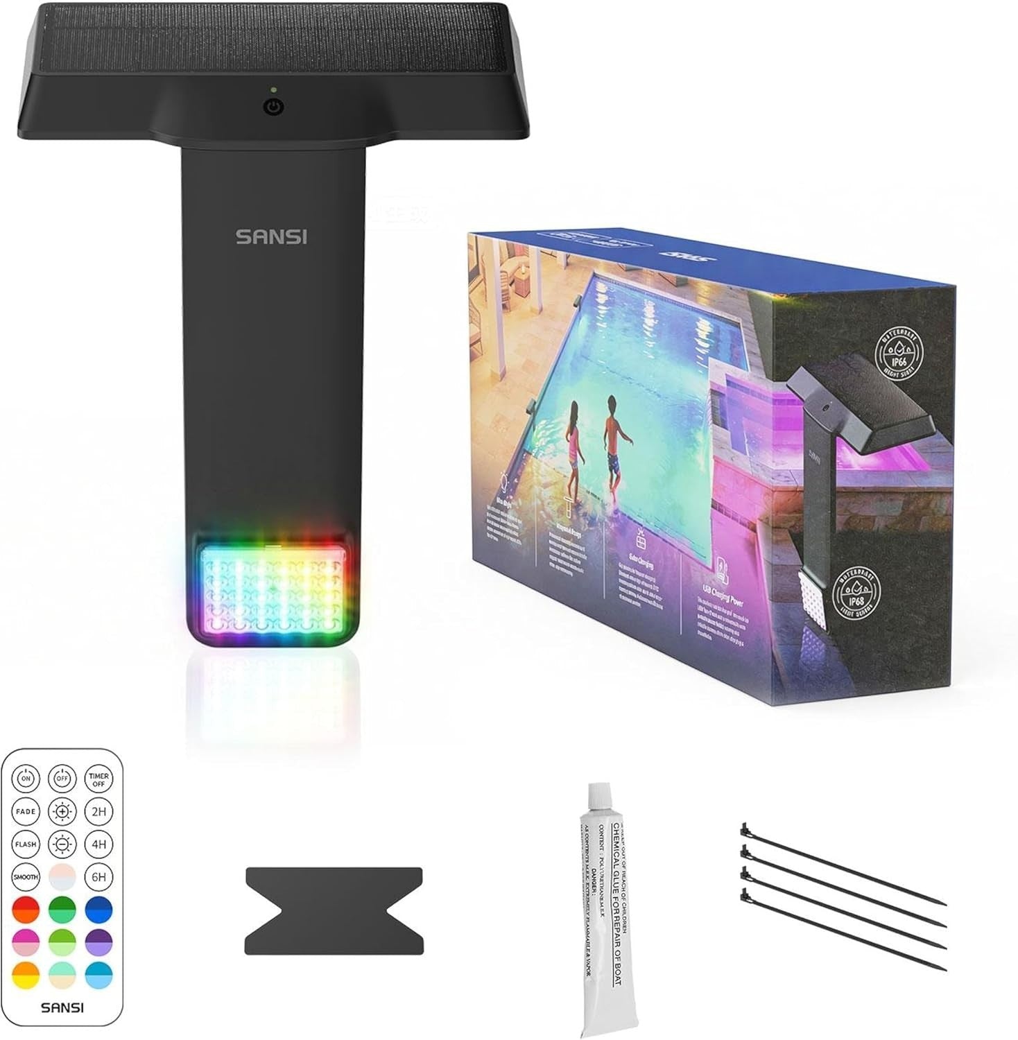 Solar Pool Lights IP68 Waterproof Underwater RGB with Remote for Inground Pool