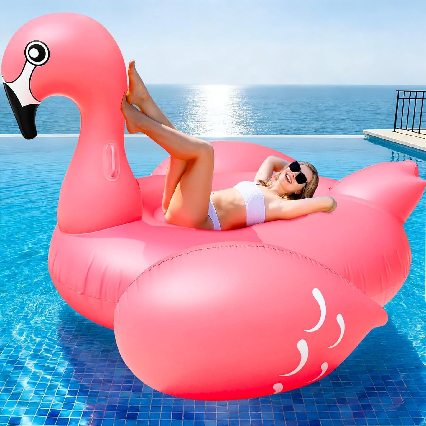 102" Giant Flamingo Pool Float Inflatable Summer Beach Float Swimming Pool Party Toys Ride-On Lounge Raft Water Pool Floatie for 2-4 Multi Players Adults Lake Floats, Flamingo