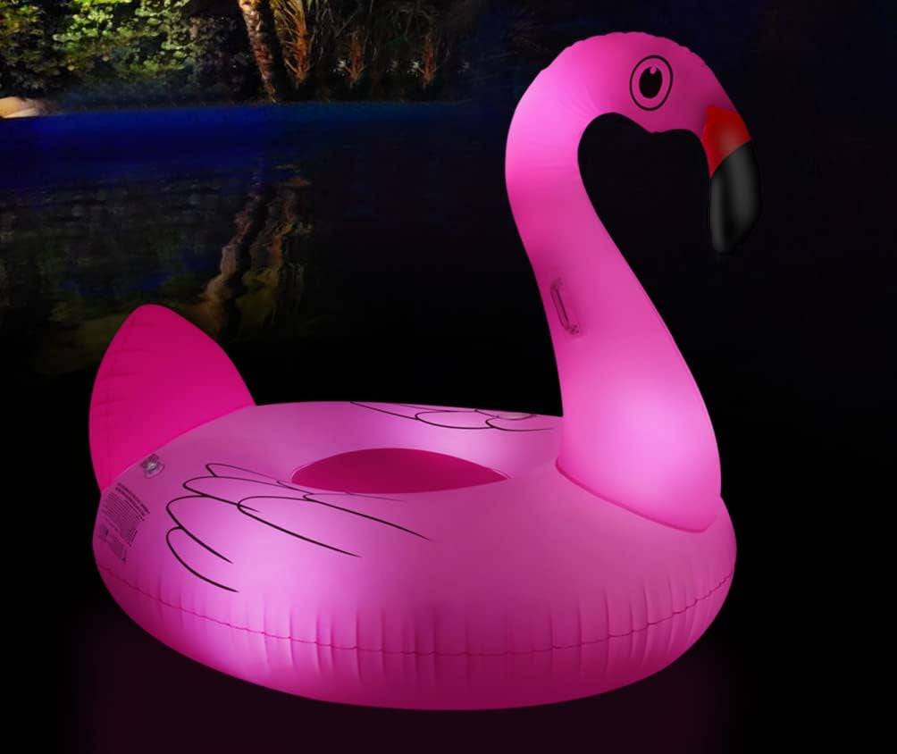 Big Swan Pool Floats Solar Powered Flamingo Pool Floats Adult W/Led Color Changing Lights, 69'' Large Inflatable Pool Floaties W/Cup Holder, Lake Float Lounger, Giant Light up Flamingo Pool Float