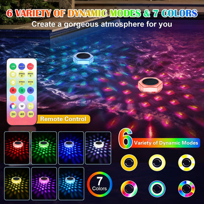 Solar Floating Pool Lights with Remote Control - 7 Modes, IP68 Waterproof