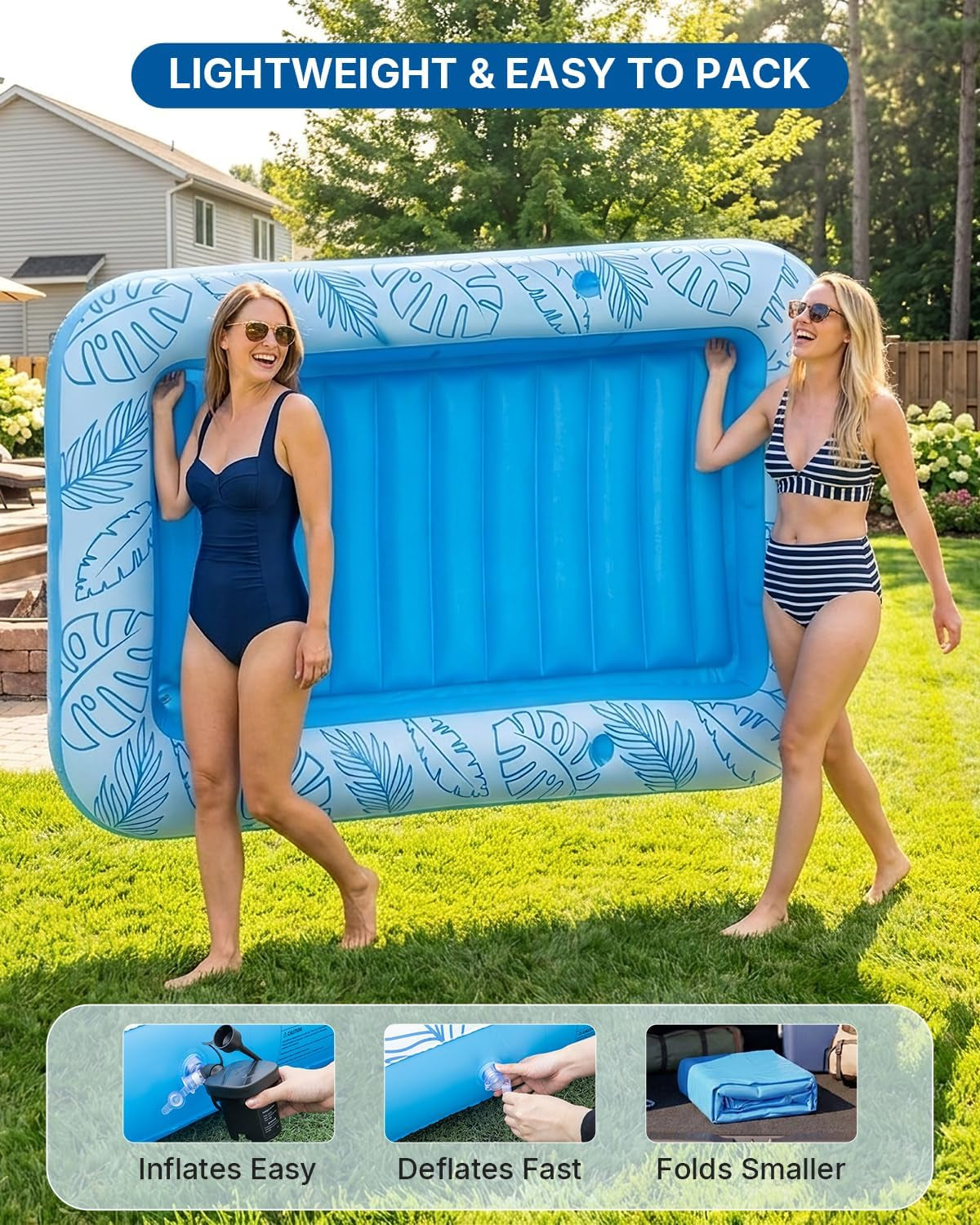 XL Inflatable Tanning Pool Float for 2 Adults with Lights,4 in 1 Suntan Tub Raft Float with Pillow, Cup Holders,85" X 59" Extra Large Blow up Pool Floats for Sunbathing, Pool, Backyard, Beach, Lake