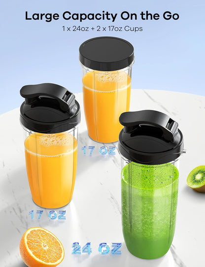 Blender for Smoothies, 14Pcs Personal Blender for Shake and Smoothies for Kitchen with 3 Portable Cups (1X24Oz & 2X17Oz), Single Serve Smoothie Maker, Nutritious Recipe