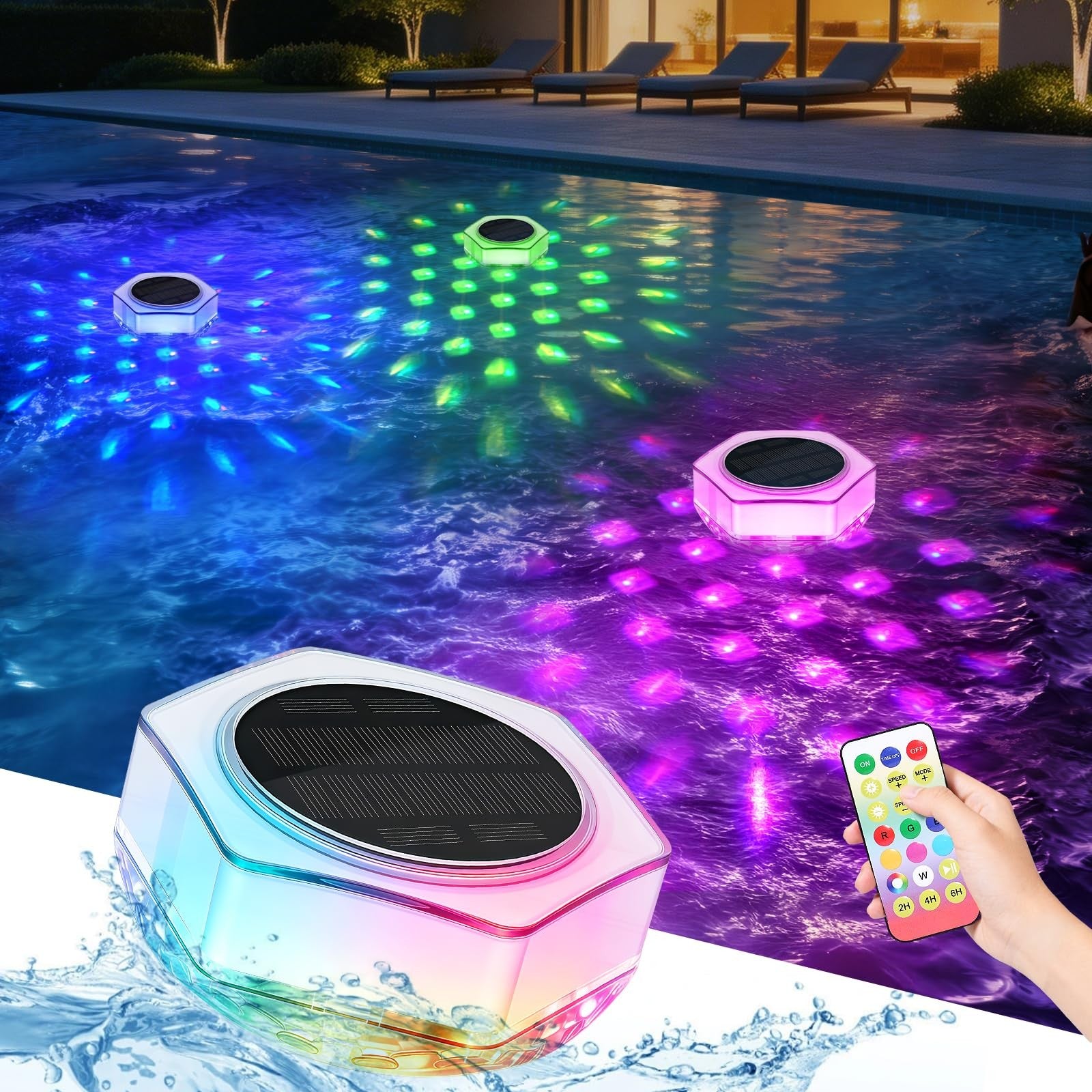 Solar Floating Pool Lights with Remote Control - 7 Modes, IP68 Waterproof