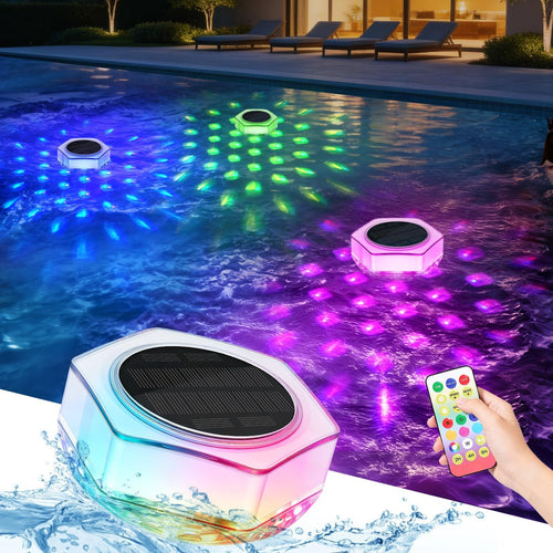 Solar Floating Pool Lights with Remote Control - 7 Modes, IP68 Waterproof