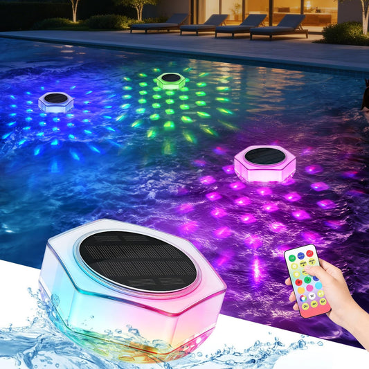 Solar Floating Pool Lights with Remote Control - 7 Modes, IP68 Waterproof