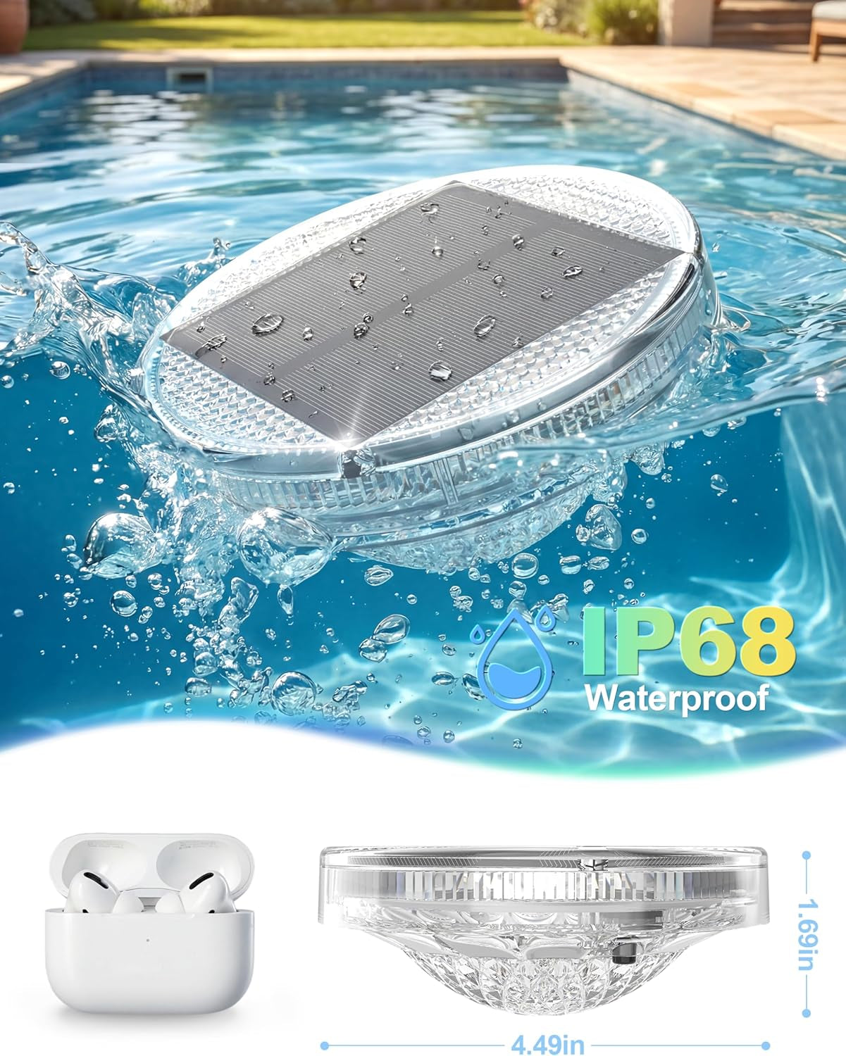 Floating Solar Pool Lights(2 Pack), IP68 Waterproof Solar Powered Pool Lights with Remote Control & Timer, 9 Lighting Colors& 3 Modes Floating Light for Inground above Ground Pool, Hot Tubs