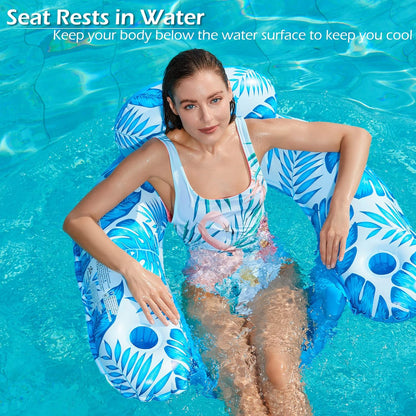 Inflatable Pool Float Chair - 2Pack Floating Pool Chair Lounge Floats for Swimming Pool Water Chair Pool Lounger with Cup Holder Pool Toy Party Floaties for Adults (BG-L)