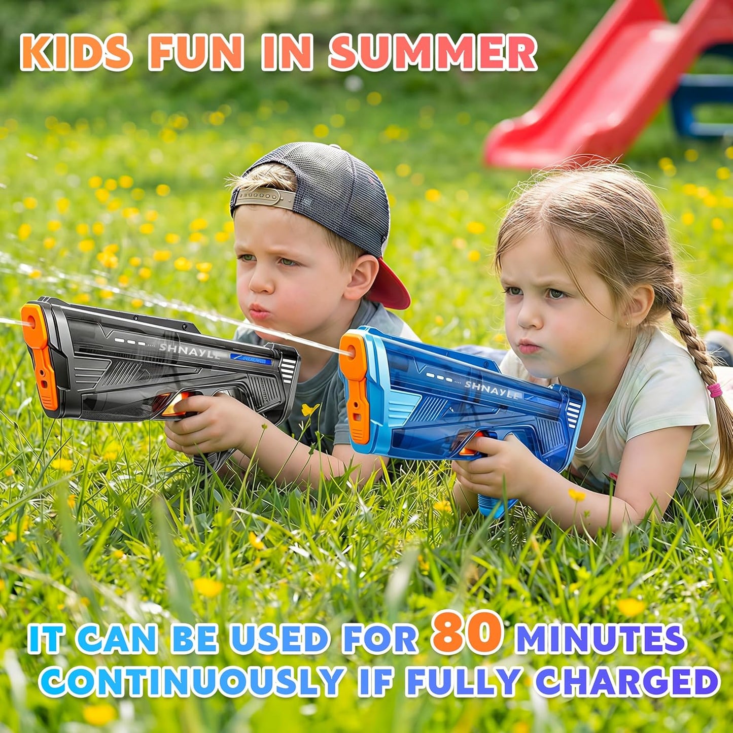 2 Pack Electric Water Gun for Adults Kids USB-C Charging Port, Automatic High Powered Squirt Gun,Powerful Shooting Long Range Auto Water Blaster, Outdoor Water Toy Pool (Black+Blue)