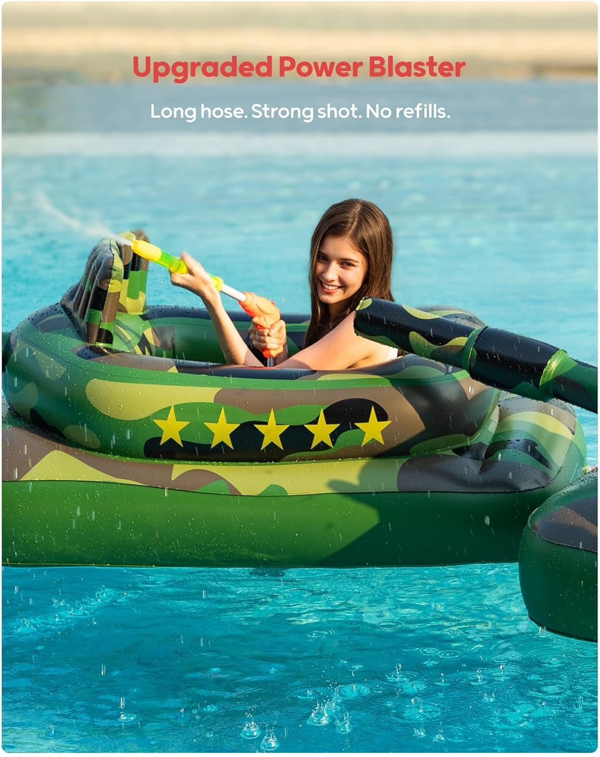 Inflatable Tank Pool Float for Adults & Kids – Ride-On Camouflage Floaty with Water Cannon, Swim Raft Toy for Boys Girls, Lake Beach Backyard Party Floaties