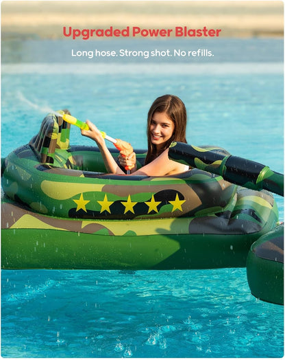 Inflatable Tank Pool Float for Adults & Kids – Ride-On Camouflage Floaty with Water Cannon, Swim Raft Toy for Boys Girls, Lake Beach Backyard Party Floaties