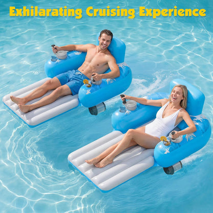 Inflatable Motorized Pool Floats for Adults - Rechargeable Pool Lounger with Dual Motors & 2 Storage Compartments, Electric Water Lounger Float, Pool Raft Holds up To250Lb, Pool Toys Adults