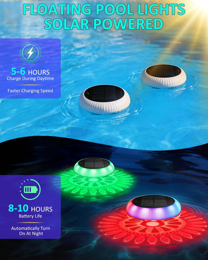 Solar Floating Pool Lights - Pool Lights, 18 RGB Lighting Modes, IP68 Waterproof, for Inground and above Ground Pool, Pool Party, Bathroom, Bathtub, Garden, Pond Decor（2Pcs）