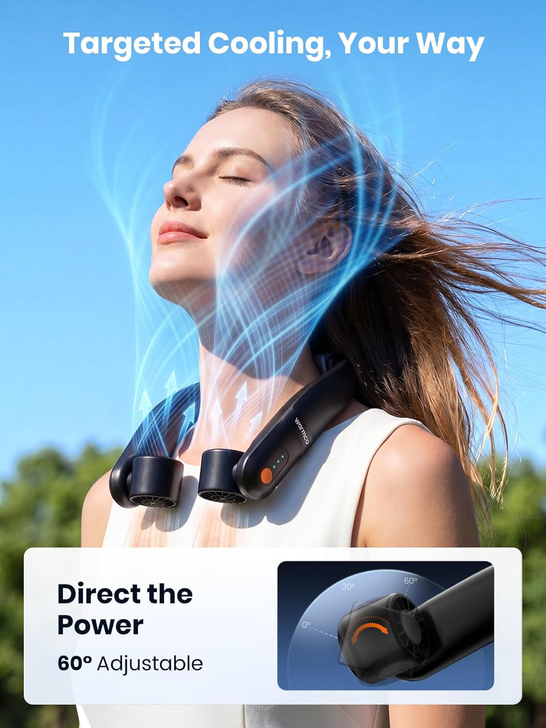Portable Neck Fan, 5200Mah Rechargeable up to 15H, Hands-Free Wearable Fan with Dual Rotatable Vents & 60° Adjustable Airflow for Office, Travel, Camping & Outdoor