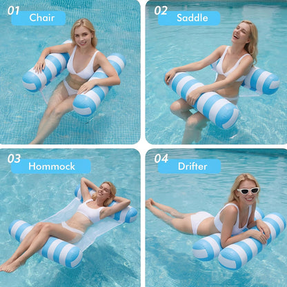 5 Pack Inflatable Pool Floats,  4-In-1 Water Hammock, Pool Floats Adult Size for Swimming Pool Party Summer Lake Water Fun (5 Pack-Multicolor)