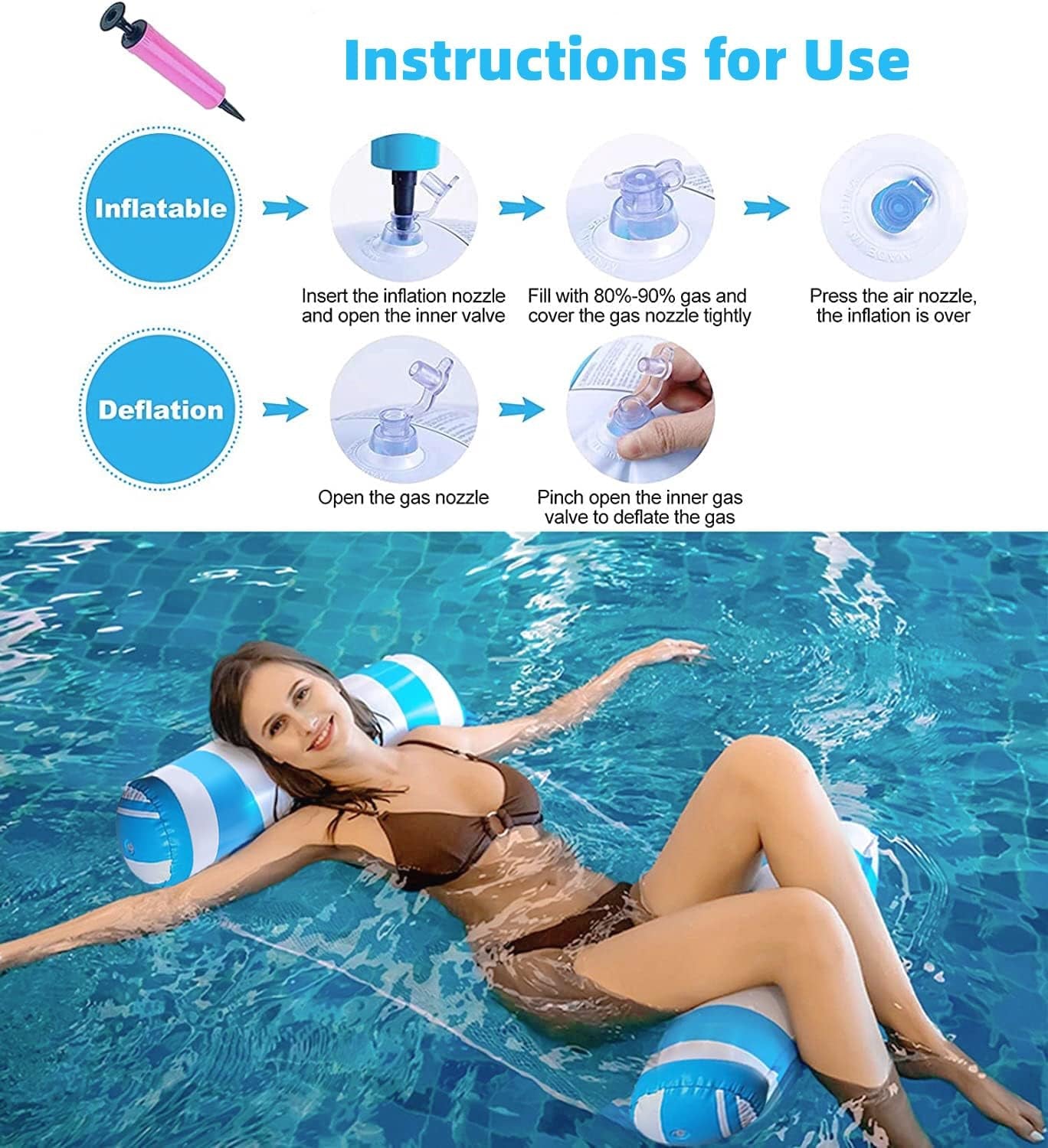 4 Pack Upgrated XL Water Pool Floats, 4-In-1 (Hammock, Saddle, Lounge Chair, Drifter) Multi-Purpose Water Pool Float, Non-Stick PVC Material.
