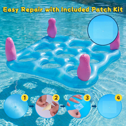 2 in 1 Pool Toys Games Set Inflatable Pool Float with 10 Balls & 8 Rings Tic-Tac-Toe Pool Games for Adults Kids, Fun Summer Party Beach Outdoor Yard Pool Game
