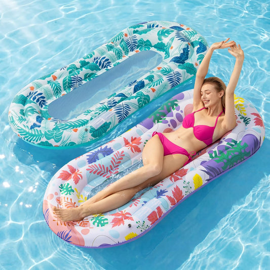 Pool Floats Lounger, 2 Pack Inflatable Pool Float Adult Size Water Hammock, Pool Floats Rafts Floaties for Swimming Pool Tanning, Pool Party, Summertime Beach Outdoor - Multicolor