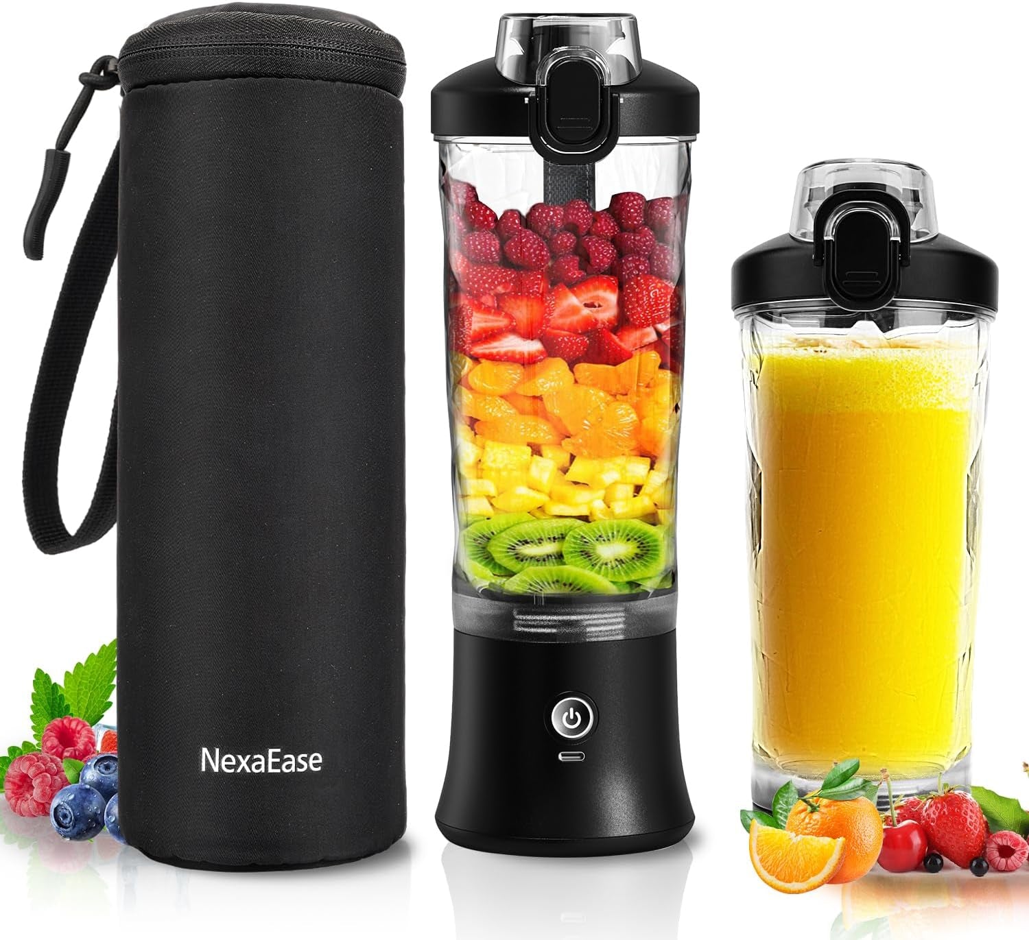 Portable Blender Personal Juicer for Shakes and Smoothies - 20 OZ Electric Protein Shaker Bottle with Insulated Sleeve, Travel Lid, USB-C Rechargeable - Mini Small Blender Cup for Kitchen, Office, Gym