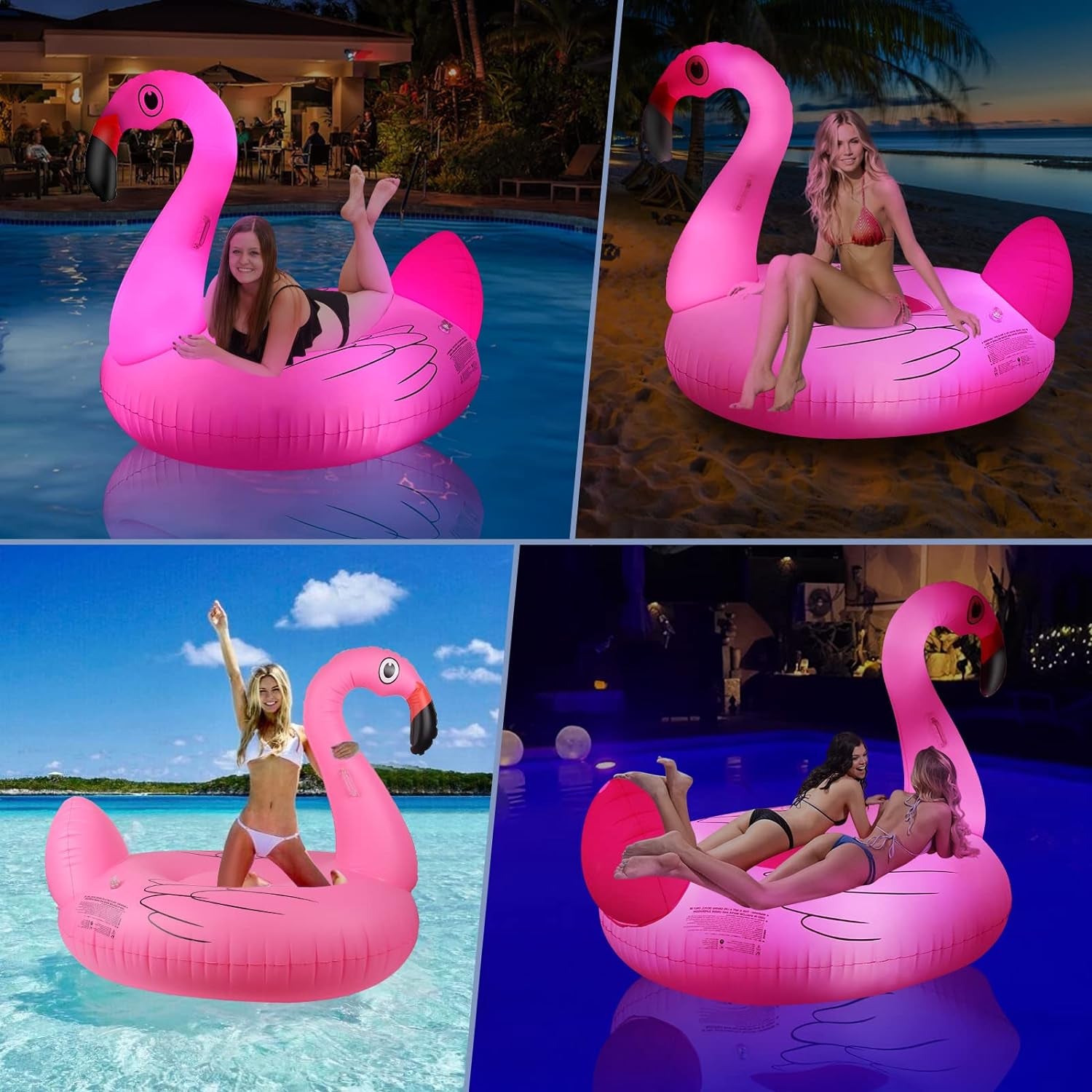 Big Swan Pool Floats Solar Powered Flamingo Pool Floats Adult W/Led Color Changing Lights, 69'' Large Inflatable Pool Floaties W/Cup Holder, Lake Float Lounger, Giant Light up Flamingo Pool Float